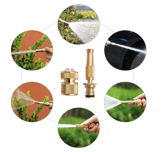 SeCro Adjustable Pure-BRASS Water Spray Nozzle 1/2”, Brass Fitting Set, for Hand Watering Garden Plants Lawn Washing Cars and Showering Pets Fittings.