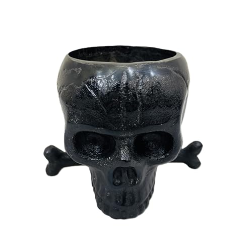 Atiqco Aluminium Metal Handcrafted Skull Table Ashtray, 17x14x13 cm, Black Silver Finish