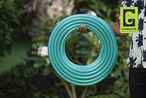 Garbnoire 10 Meter 0.5 inch PVC Heavy Duty Braided Green Garden Pipe | Lightweight, durable & flexible garden hose with garden accessories like hose connector, clamps & water gun (10 M (32.8 Feet))