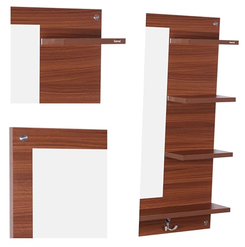 SUMWUD Bloza Wall Mount Dressing Mirror with Shelf Engineered Wood Classic (Walnut) (80X60X14 cm)