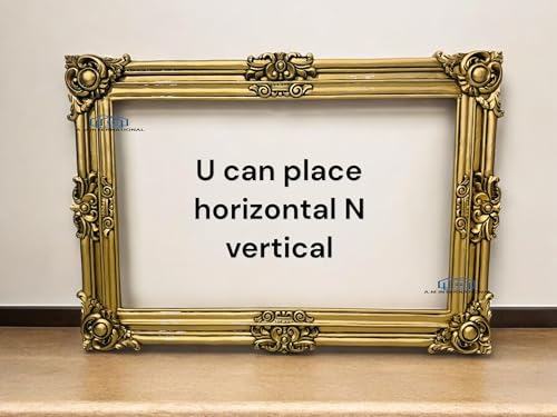 A.M INTERNATIONAL Wooden Carved Wall Mirror Frame solid Wood, Antique Finish | with Out Mirror | Size 5.5x3.5 FT(ANTIQUE GOLD)