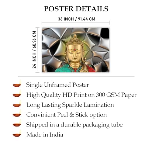 Indianara Rolled Sparkled Gautam Buddha Art Print for Room Décor Digital Reprint 36 inch x 24 inch Painting (10742PST)