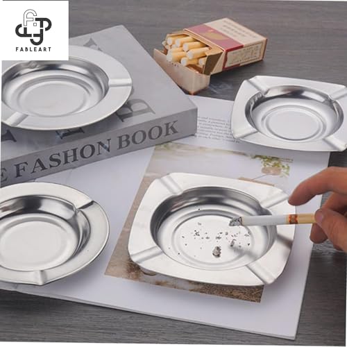 Fableart Square Ash Tray with 4 Grooves - Durable Stainless Steel Design for Indoor and Outdoor Use - Perfect for Home, Office, and Patio