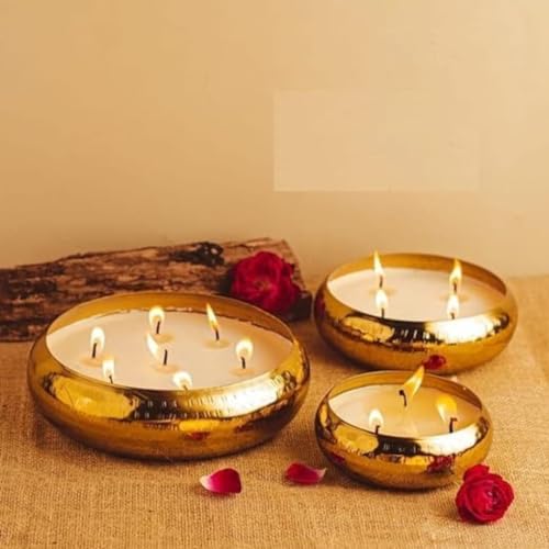 Urli Candle with Wax Set of 3 in Golden Colour