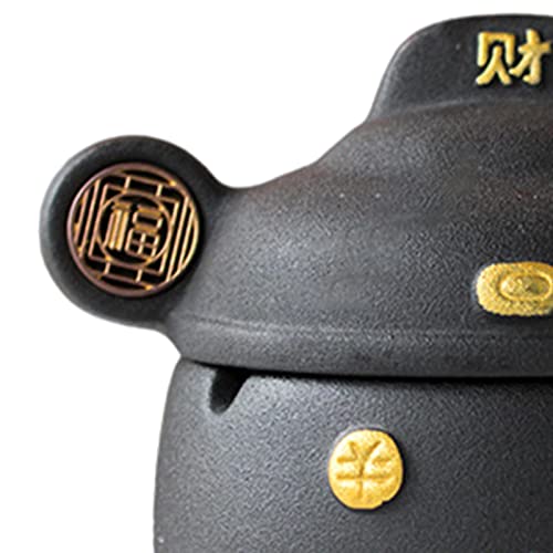 MYADDICTION Chinese God of Wealth Ashtray with Lid Feng Shui for Home Indoor Gift Black