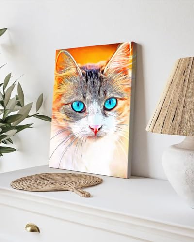 GADGETS WRAP Canvas Gallery Wrap Framed for Home Office Studio Living Room Decoration (9x11inch) - Blue Eye Cat