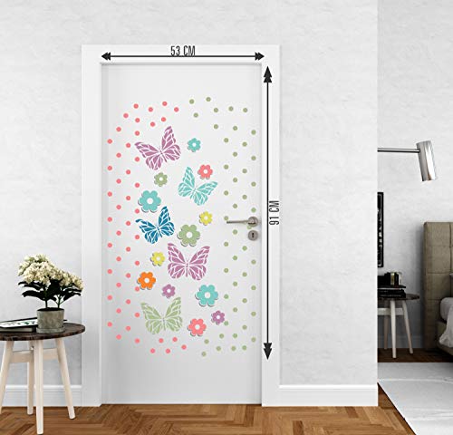 DivineDesigns™ Dots Butterfly Door Sticker | Sticker for Living Room, Bedroom, Office (Vinyl, Standard, Multicolour)