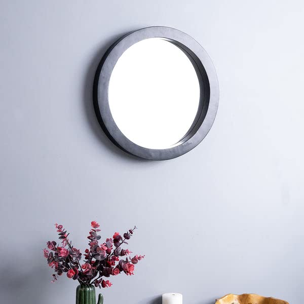 Wellgoodhouse Wall Mirror Wooden Designer Mirror | Round Shape | Black Frame | 18 x 18 inches