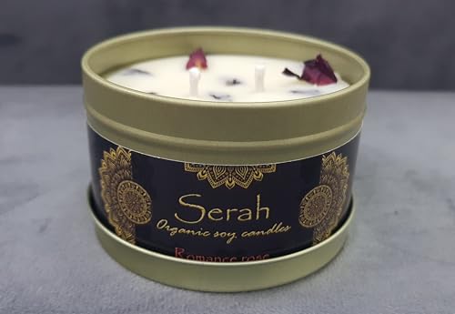 Serah Organic 200 ML Rose-Scented Soy Candles - Handpoured, Double Wick, Infused with Dried Rose Petals - Ideal for Rose Day and Valentine's Day - Elegant Gift for Love