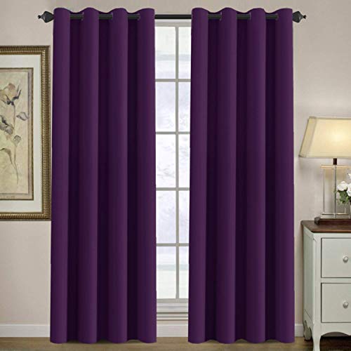 Indiancraft Blackout Curtain for Bedroom or Living Room Darkening Curtains for Door 9 feet Set of 2 Plain Curtains for Long Door (9 ft Purple 2 Piece)