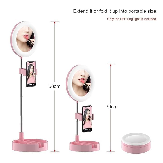 AADCART LED Dressing Table Round Selfie Mirror for Makeup | Light Ring Lamp Adjustable with Mobile Holder for Photography | for Outdoor, Function, Marriage