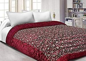 Namaste India Double Bed Size Jaipuri Silk AC Quilt Razai Blanket, Dohar with Gold Prints Double Bed Quilt/Comforter Winter Quilt - (RED)