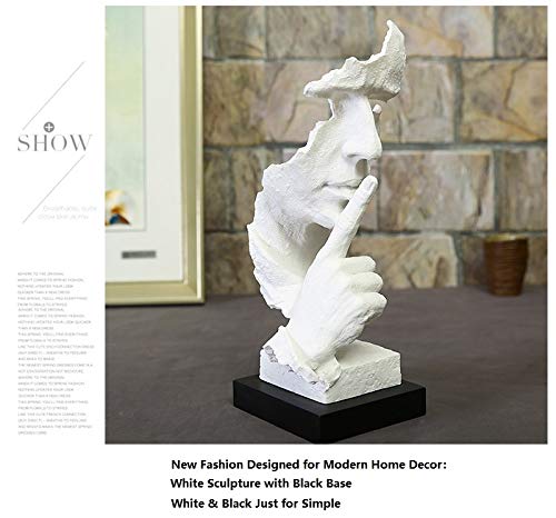 Abstract Sculptures Face Statues, Craftsman Handicrafts,The Thinker Statue/Keep Silence Sculpture (White with Black Base)