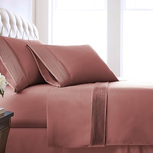 Split King, Marsala (Terra Cotta) : Southshore Fine Linens - Vilano Springs - 5 Piece - Extra Deep Pocket Pleated Sheet Set, Split King, Marsala (Terra Cotta)