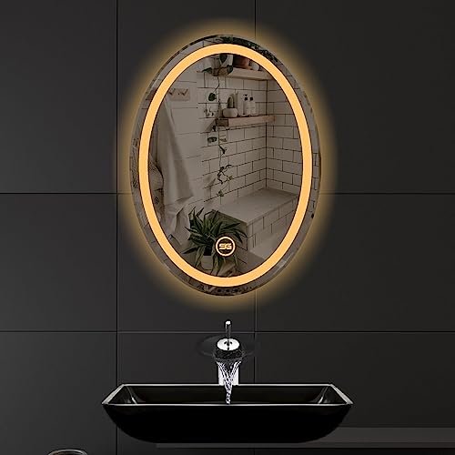 Spark Glass Oval LED Touch Sensor Mirror - White, Warm White, Mix Light - (18x24 Inch)