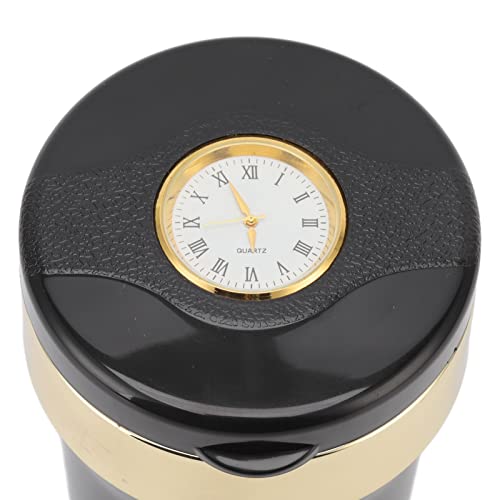 Mini Car Ashtray, Detachable Clock Flame Retardant Stainless Steel Inside Car Ashtray for Travel (Black Gold)