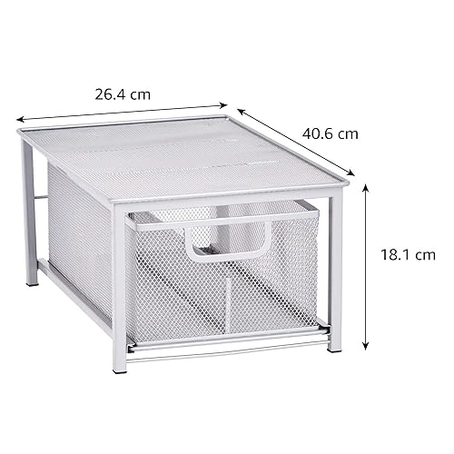 amazon basics Mesh Sliding Basket Drawer Storage Shelf Organizer, Silver, Stainless Steel