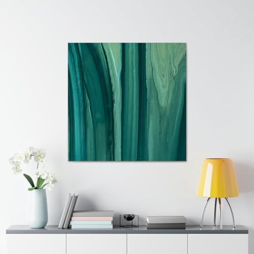 GADGETS WRAP Canvas Gallery Wrap Framed for Home Office Studio Living Room Decoration (17x17inch) - Dark Green Liquid Marble Abstract