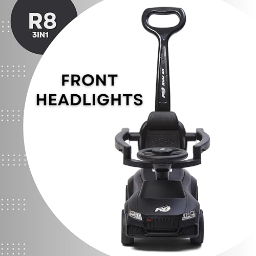Fun Ride Car Ride On - R8 3-in-1 for Kids with Parent Handle, Music, Light, Backrest & Storage - 1 to 3 Years, Kids Indoor/Outdoor Toy Car for Boys and Girls- (Upto 20 Kg) (Black)