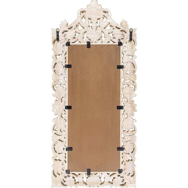 Wood Dart ® Wooden Carving Hanging Mirror Frame White Mirror only Frame siz 48x24 inch