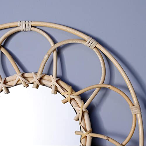 CALANDIS Rattan Round Makeup Mirror Bathroom Wall Hanging Mirror Art Bedroom Decors Inner Dia 18cm