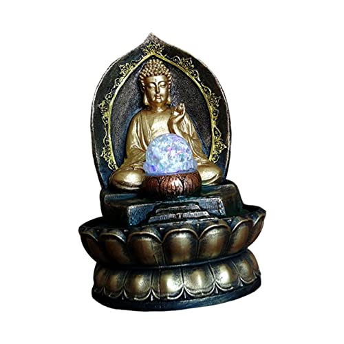 ATORSE® Buddha Statue Water Fountain Lucky Decoration for Table Living Room Golden