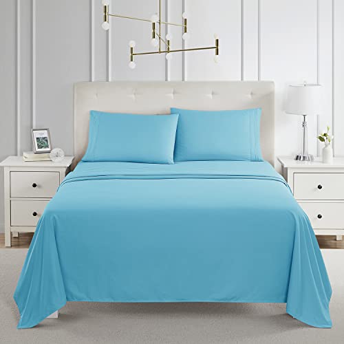 Twin , Beach Blue : Bed Sheet Bedding Set, Twin Single Size, Beach Blue (Teal), 100% Soft Brushed Microfiber Fabric with Deep Pocket Fitted Sheet, 1800 Luxury Bedding Collection, Hypoallergenic & Wrinkle Free Bedroom Linen Set By Nestl Bedding