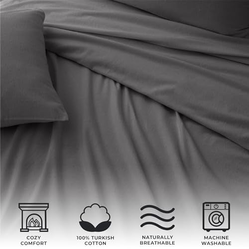 Extra Soft 100% Turkish Cotton Flannel Sheet Set. Warm, Cozy, Lightweight, Luxury Winter Bed Sheets in Solid Colors. Nordic Collection (Full, Frost Grey)