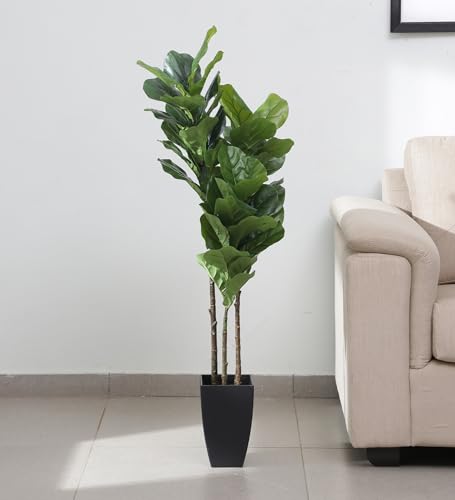 ARICKDECOR Artificial Fiddle Leaf Artificial Plants for Home Decor with Pot Green, 1 Piece 4 Feet