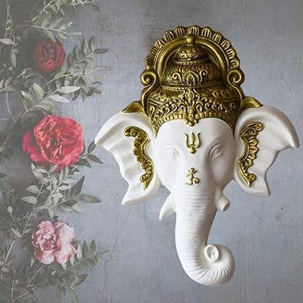 Shawshank 3 Feet Ganesha face Wall Hanging Mural Showpiece for Home Entrance Decor, Office, Study Room - Idol Statue Shri Ganesha face Wall Mount(white)