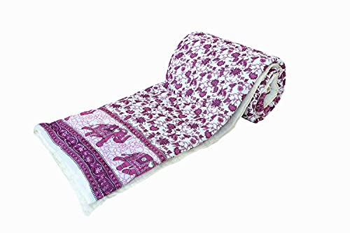 LOARSHY Pure Cotton Handmade Floral Abstract Printed Pink | Soft and Lightweight and Warm Jaipuri Rajasthani Double Bed Razai | Soft AC Quilt for Summer and Winters | Gift Item for Loved Ones