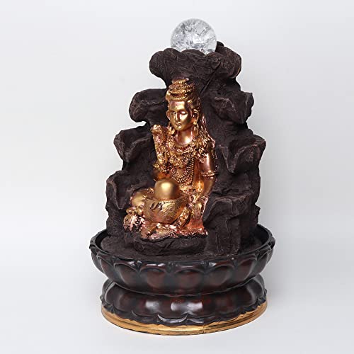 VIVARS Lord Shiva Tabletop Waterfall Fountain Relaxing Indoor Decoration, Lord Shiv Ji Waterfall Kit with Crystal Ball with Led Light for Home Office Decor (Lord Shiva Ji)
