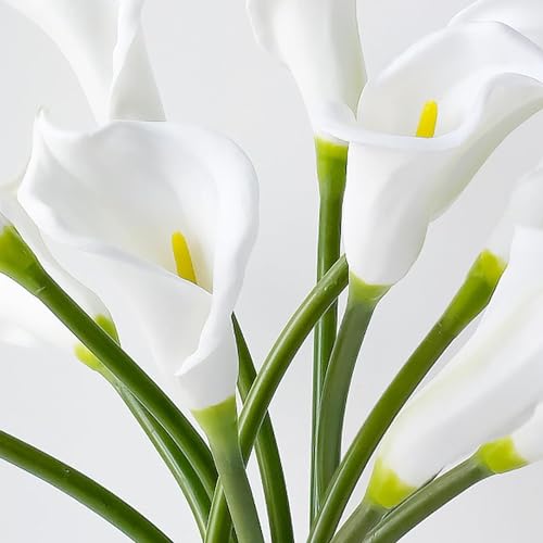 VENIVA White Calla Lily Artificial Flowers Wedding Bridal Floral Arrangements Fake Bouquet Soft Long Stem Plants for Home Living Room Bedroom Dining Table Weddings Party Garden Décor (10 Pcs)