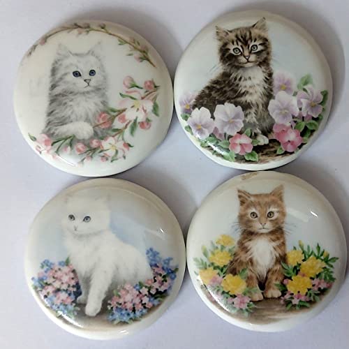 Temple Trees Kitten with Flowers - Set of 4 Fridge Magnet