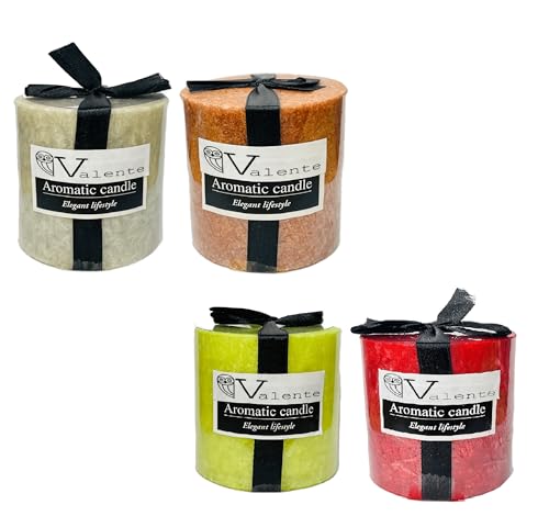 The Decor Affair Luxurious Scented Pillar Candle Set of 4 (3x3 Inches) - Perfect for Home Decor, Aromatherapy, and Relaxation - Long-Lasting Fragrance & Elegant Design