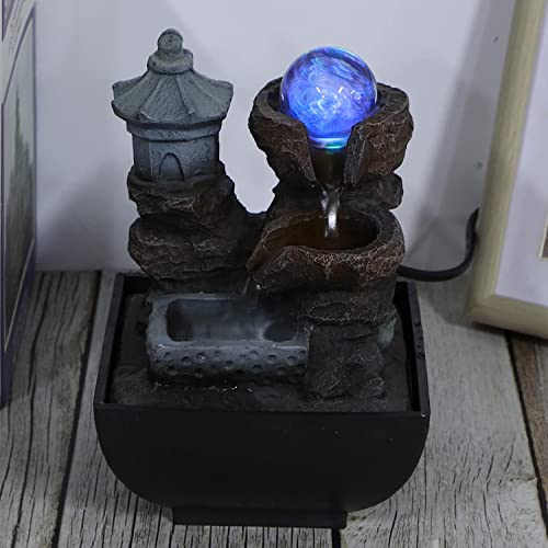 Ubersweet® Tabletop Fountain with LED Lights, Innovative Fengshui Meditation Relaxing Peaceful Indoor or Outdoor Zen Water Fountain with Electric Submersible Pump, Indoor Tabletop Water Fountain(3