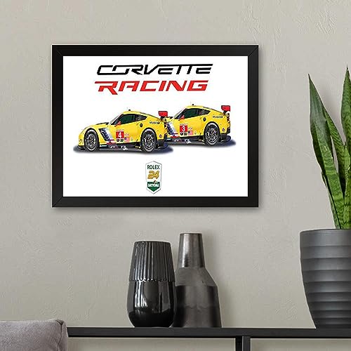 GADGETS WRAP Printed Photo Frame Matte Painting for Home Office Studio Living Room Decoration (11x9inch Black Framed) - Corvette Racing Poster