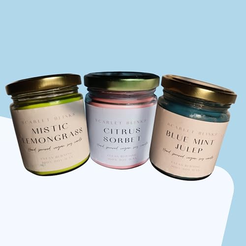 Scarlet Blinks Citrus Sorbet Candles | Blue Mint Julep Candles | Lemon Grass Candles | Soy Wax Candles | Aroma Therapy Candles | BurningTime:- 45HRS Pack of 3