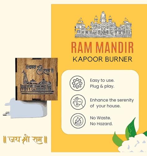 BETSU Shri Ram Ayodhya Mandir Wooden Electric Kapoor Dani/Diffuser with Night Light (Brown, Textured)