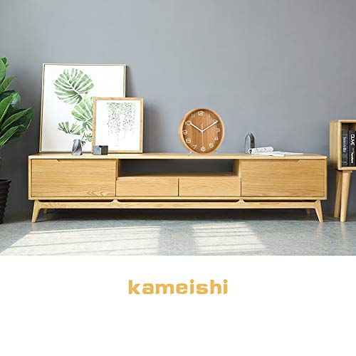 KAMEISHI 8 Inch Wood Desk Clocks Battery Operated for Living Room Bedroom Bedside Kitchen Round Decor Table Clock Silent Non Ticking Quiet Sweep Second Hand Quartz Large Numerals KSZ821 Walnut