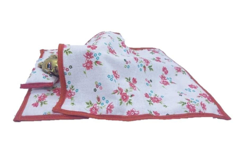 Laddu Gopal Cotton Bister Set for Kanha Ji Comfortable Soft Bed Sheets with 1 Pillow & 1 Cotton Chader for Bal Gopal (Small)