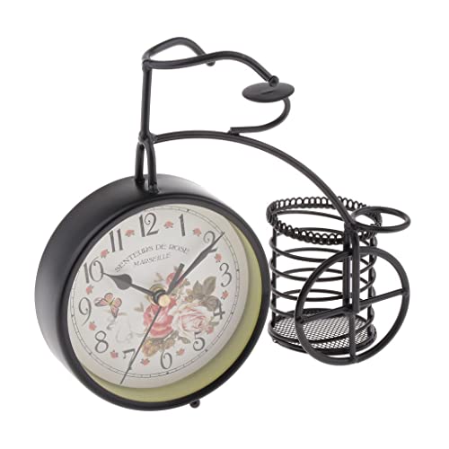 LOOM TREE Europe Vintage Rustic Iron Mute Table Clock with Pencil Holder,Brike Design