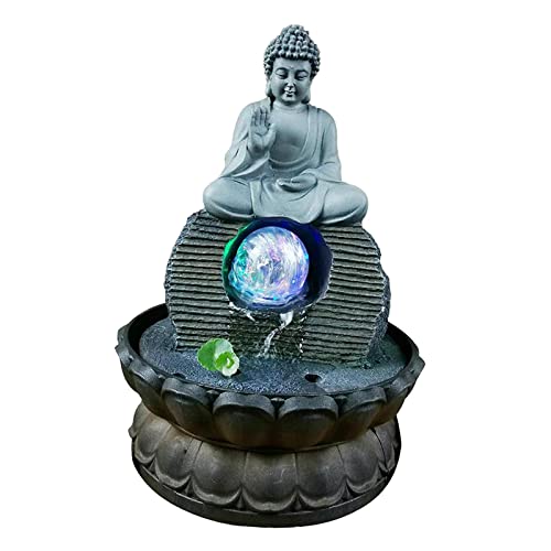 CALANDIS® Buddha Resin Statue Led Lights Office Meditation Tabletop Water Fountain