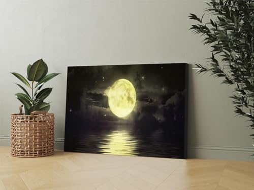 GADGETS WRAP Canvas Gallery Wrap Framed for Home Office Studio Living Room Decoration (17x11inch) - Moon and Stars