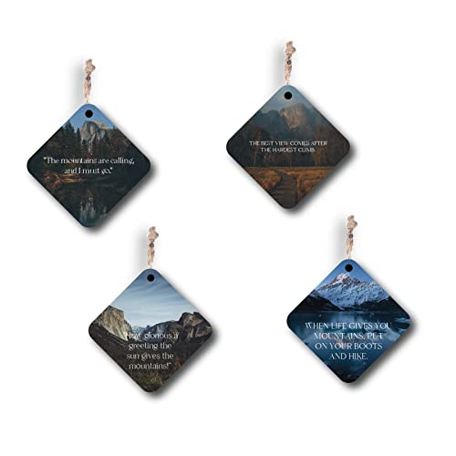 woopme® 4 PCs Mountain Quotes Printed Wall Hanging For Home Office Restaurant Hall Wall Decor (8 x 8 Inch)