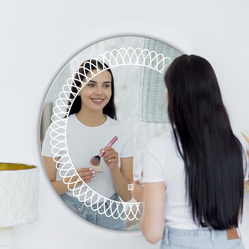 Wicker Design KDL Round Shape LED Light Decorative Interior 24' x 24' Inch Bathroom Mirror (Nature Finish : Polished)