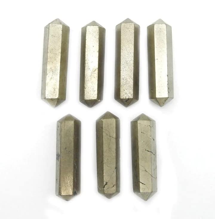 Astroghar Set of 7 Natural Pyrite Crystal Double Terminated Point Pencils for Reiki Healing and Crystal Healing