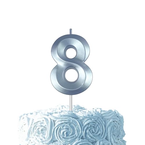 Blue 8 Number Birthday Candle for Cake, 2.76 Inch Diamond Number Cake Candles for Wedding Anniversary Decoration Happy Birthday Party Celebration