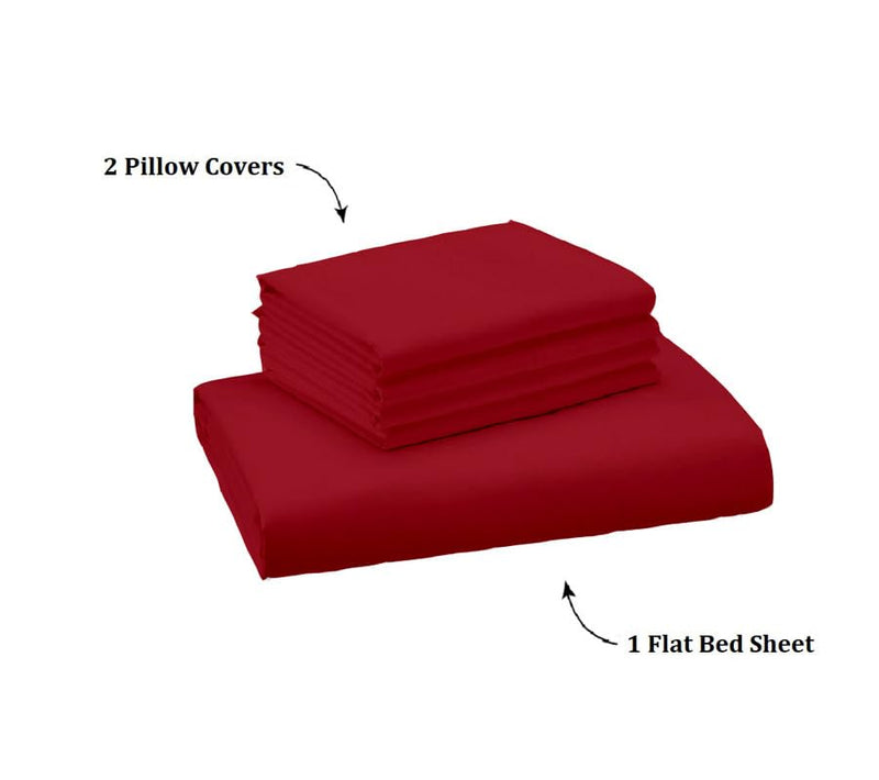 Flat Bedsheet Premium Microfiber Flat Bedsheet for Double Size Bed | 1 Bedsheets with 2 Pillow Covers | Bed Sheet | Chadar Bed | Chadar - Double Bed_Burgundy Solid