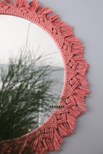 ARSHLAZA Macrame Hanging Wall Mirror with Macrame Round Mirror Art Boho Decor [MPINK4] Framed, Off-White